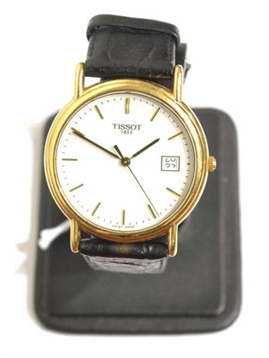 Lot 1164 - An 18ct Gold Calendar Centre Seconds Wristwatch, signed Tissot, circa 2005, quartz movement,...