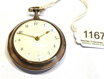 Lot 1167 - A Silver Pair Cased Verge Pocket Watch, signed G Shacklock, Stantree, 1796, enamel dial with Arabic