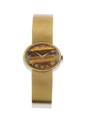 Lot 1173 - A Lady's 18ct Gold Wristwatch, signed Jean Renet, 1969, lever movement, tiger's eye dial with Roman