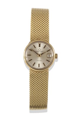 Lot 1174 - A Lady's 18ct Gold Automatic Calendar Wristwatch, signed Eterna-Matic, Sahida, circa 1970,...