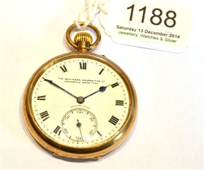 Lot 1188 - A 9ct Gold Open Faced Pocket Watch, retailed by The Northern Goldsmiths Co, Newcastle Upon...