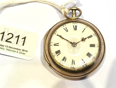 Lot 1211 - A Silver Pair Cased Verge Pocket Watch, signed Saml Toulmin, Strand, London, 1776, gilt fusee...