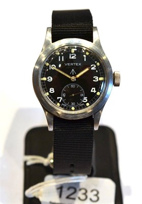 Lot 1233 - A Military Wristwatch, signed Vertex, circa 1945, (calibre 59) lever movement, black dial with...