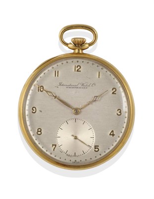 Lot 1249 - An 18ct Gold Open Faced Keyless Pocket Watch, signed International Watch Co, Schaffhausen,...