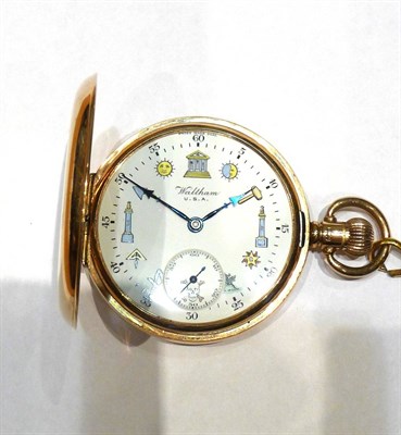 Lot 1254 - A 9ct Gold Full Hunter Pocket Watch with a Masonic Dial, 1922, lever movement signed Waltham,...