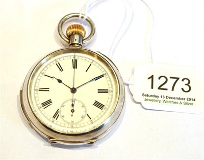 Lot 1273 - A Silver Open Faced Quarter Repeating Single Push Chronograph Pocket Watch, circa 1900, lever...