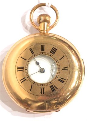 Lot 1277 - A Gold Plated Half Hunter Quarter Repeating Keyless Pocket Watch, circa 1910, lever movement,...