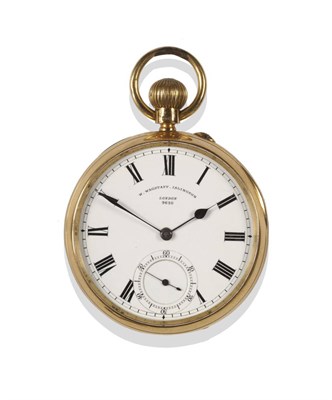 Lot 1279 - An 18ct Gold Open Faced Keyless Pocket Watch, signed W Wagstaff, Hale St, Arlington Square,...