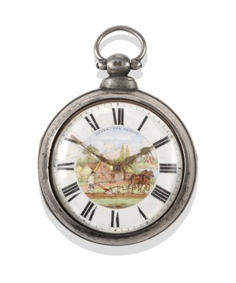 Lot 1280 - A Silver Pair Cased Verge Pocket Watch, 1861, gilt fusee movement, enamel dial with Roman...
