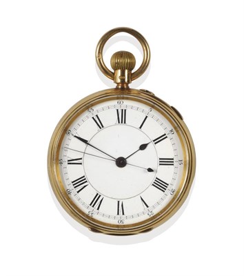 Lot 1281 - An 18ct Gold Open Faced Chronograph Keyless Pocket Watch, 1889, lever movement, enamel dial...