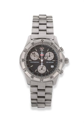Lot 2004 - A Stainless Steel Chronograph Wristwatch, signed Tag Heuer, Professional, 1/10, 200 meters,...