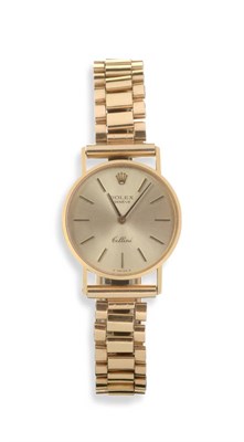 Lot 2007 - A Lady's 18ct Gold Wristwatch, signed Rolex, Geneve, model: Cellini, ref: 3810, 1974, (calibre...