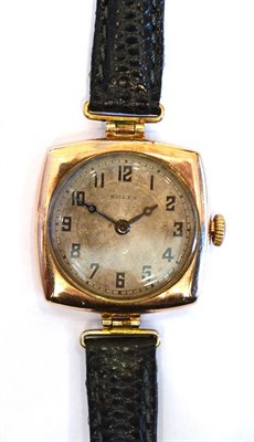 Lot 2016 - A Lady's 9ct Gold Wristwatch, signed Rolex, 1923, lever movement, engine turned silvered dial...