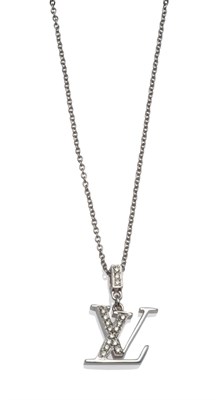 Lot 2021 - A Diamond Pendant on Chain, the pendant in the form of overlapping initials 'LV' and inset with...