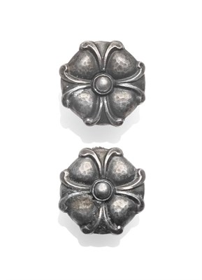 Lot 2039 - A Pair of Earrings, by Georg Jensen, of floral design, numbered 47, with screw-on fittings
