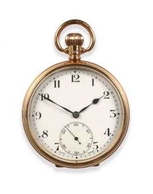 Lot 2048 - A 9ct Gold Open Faced Pocket Watch, 1926, lever movement signed Syren, enamel dial with Arabic...