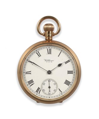 Lot 2050 - A 9ct Gold Open Faced Pocket Watch, signed Waltham, 1924, lever movement numbered 24040243,...