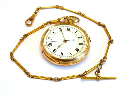 Lot 2060 - An 18ct Gold Open Faced Chronograph Pocket Watch, 1918, lever movement, enamel dial with Roman...