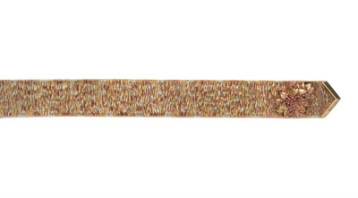 Lot 2068 - A 9 Carat Three Colour Gold Bracelet, the wide textured brick link bracelet with a ruby set...