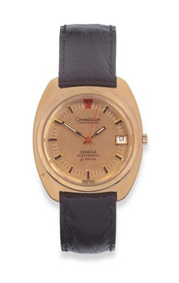 Lot 2102 - A Steel and Gold Plated Electronic Centre Seconds Calendar Wristwatch, signed Omega, model:...