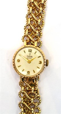 Lot 2103 - A Lady's 9ct Gold Wristwatch, signed Tudor, Royal, 1958, lever movement, silvered dial with applied
