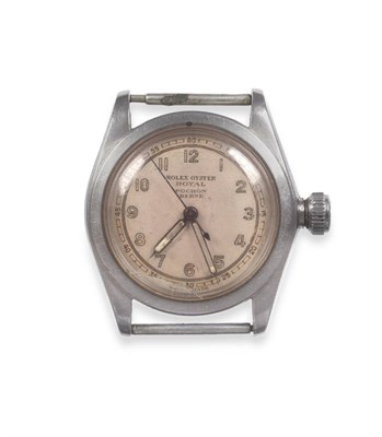 Lot 2109 - A Stainless Steel Centre Seconds Wristwatch, signed Rolex, model: Oyster Royal, Pochon Berne,...