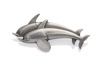 Lot 2132 - A Silver Brooch, by Georg Jensen, with a double dolphin motif, numbered 317, length 4.3cm