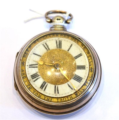 Lot 2141 - A Silver Pair Cased Verge Pocket Watch, signed Wm Barker, Framlingham, 1877, gilt fusee...