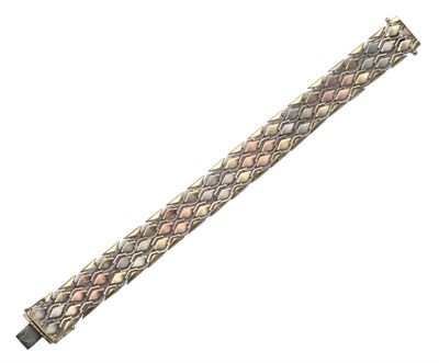 Lot 2148 - A 9 Carat Gold Bracelet, the three colour fancy link bracelet, with a mixture of matt and...