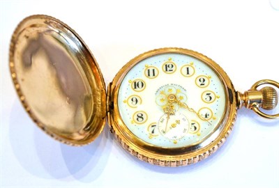 Lot 2156 - A Gold Plated Full Hunter Keyless Pocket Watch, signed Waltham, circa 1910, lever movement numbered