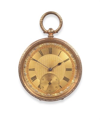 Lot 2167 - An Open Faced Pocket Watch, circa 1900, lever movement, engine turned dial with Roman numerals,...
