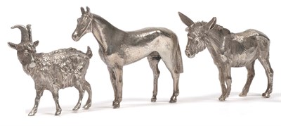 Lot 2209 - A Group of Three Silver Animals, comprising a horse, London 1972, a donkey, London 1970, and...