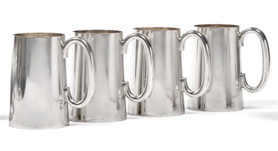 Lot 2245 - A Set of Four George V Silver Pint Mugs, Walker & Hall, Sheffield 1934, of tapering baluster...