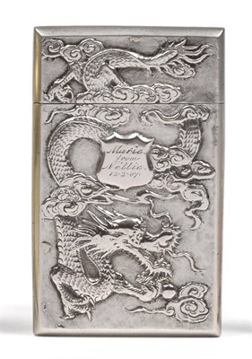 Lot 2257 - A Chinese Export Silver Card Case, maker's mark worn, circa 1907, rectangular with a pull-off...