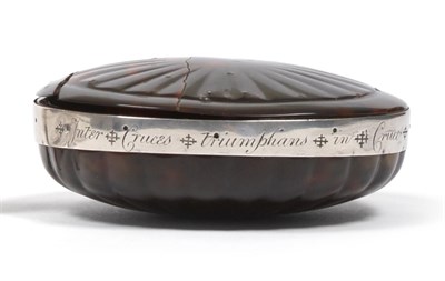 Lot 2271 - A Queen Anne Silver Mounted Tobacco Box and Cover, unmarked circa 1705, oval, the lobed...
