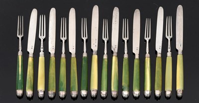 Lot 2283 - A Set of Six Regency Silver Three-Pronged Pastry Knives and Forks, duty mark and passant only,...