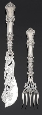 Lot 2291 - A Pair of Victorian Silver Fish Serving Knife and Fork, maker's mark H&?, Birmingham 1858, with...