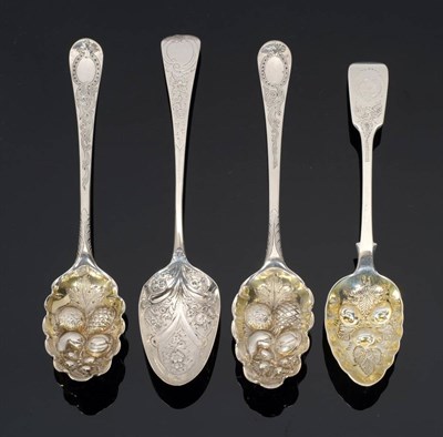 Lot 2293 - Four Silver Berry Spoons, comprising Tait & Archibald Ure, Edinburgh, 1737, maker's mark IO,...