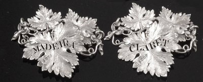 Lot 2330 - A Pair of George IV Silver Vine Shaped Wine Labels, Mary Ann & Charles Reilly, London 1827, pierced