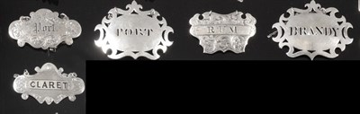 Lot 2333 - A Group of Five Victorian Silver Escutcheon Wine Labels, comprising Alfred Taylor, Birmingham...