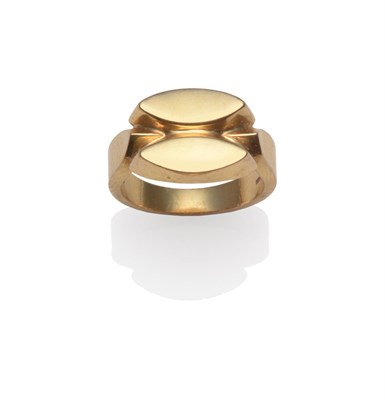 Lot 2004 - An 18 Carat Gold Ring, by Georg Jensen, of two concave lozenge forms on a pointed shoulder...