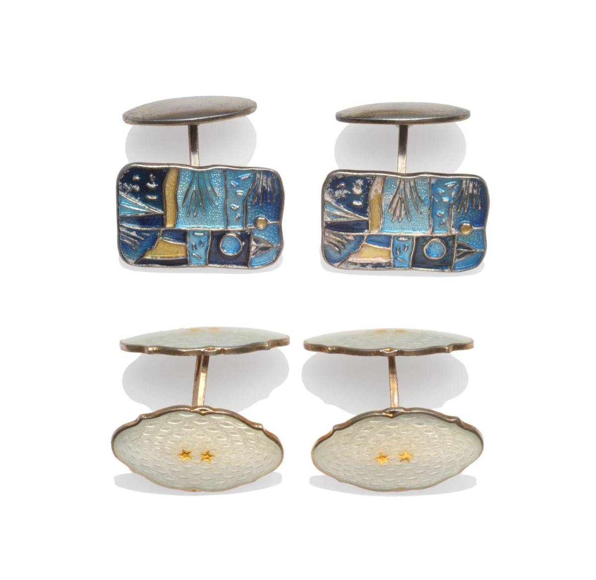 Lot 2005 - A Pair of Enamelled Cufflinks, by David Andersen, the oblong heads enamelled in shades of blue...