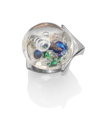 Lot 2013 - A Silver Ring, by Lapponia, a contemporary 3/4 shank set with a large glass bubble, with...