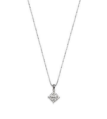 Lot 2034 - A Diamond Pendant on Chain, a quatrefoil pendant set with round brilliant cut diamonds, total...