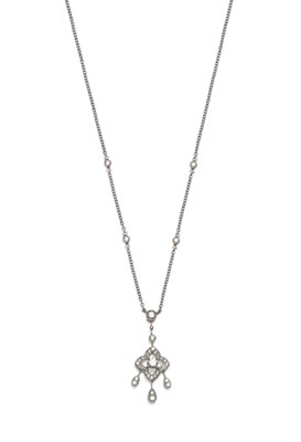 Lot 2036 - An 18 Carat White Gold Diamond Necklace, a chandelier style drop diamond set throughout, with...