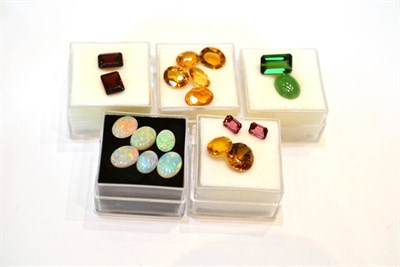 Lot 2047 - A Small Quantity of Loose Stones, including; six oval cabochon opals, six oval cut citrines,...