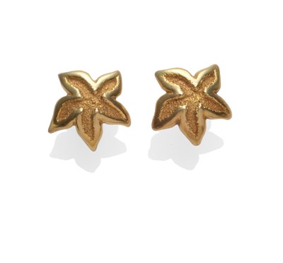 Lot 2052 - A Pair of Starfish Earrings, the starfish design with a textured centre, with post fittings for...