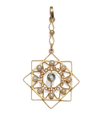 Lot 2098 - An Early 20th Century Aquamarine and Split Pearl Pendant, in star form, measures 2.9cm by 5.4cm