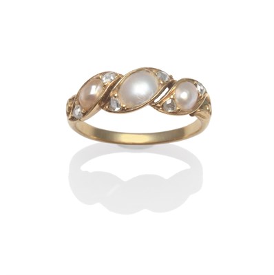 Lot 2101 - A Blister Pearl and Rose Cut Diamond Ring, three graduated blister pearls, with rose cut...