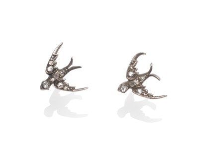 Lot 2121 - A Pair of Diamond Earrings, the Victorian settings in the form of swallows in flight, set with rose